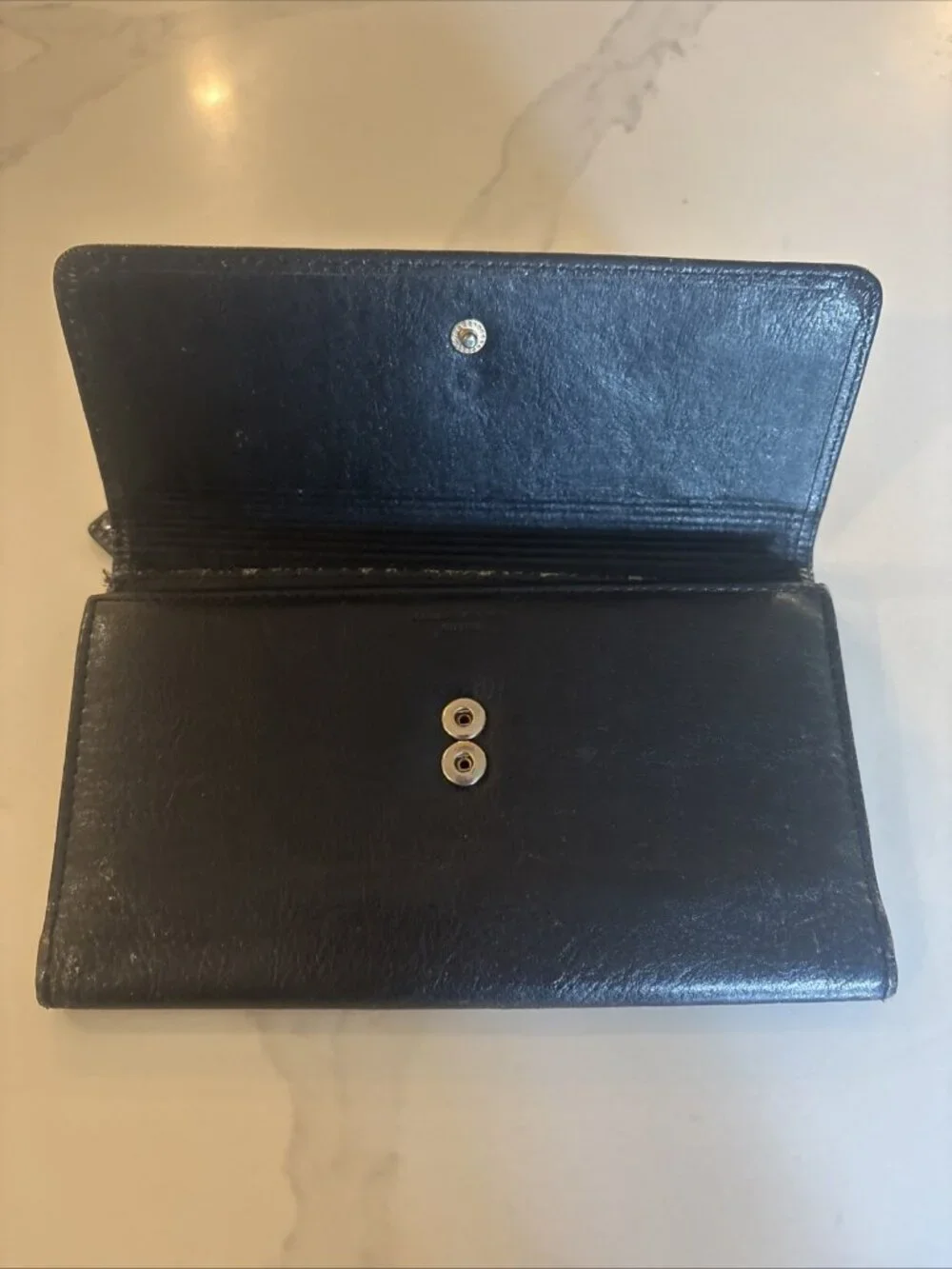 Fossil Black Genuine Leather Woman's Trifold Wallet With Outer Pocket